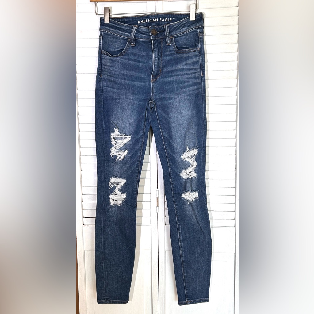 Ae American Eagle Size 4 Regular Hi-Rise Jegging Blue Jeans Next Level Stretch